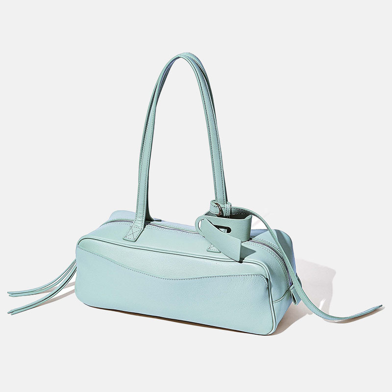 Sacs à bandoulière baguette Boston en cuir pleine fleur pour femmes, avec accessoires en argent