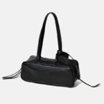 Sacs à bandoulière baguette Boston en cuir pleine fleur pour femmes, avec accessoires en argent