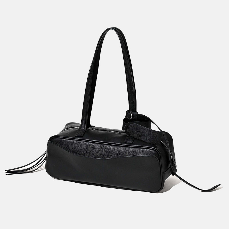 Sacs à bandoulière baguette Boston en cuir pleine fleur pour femmes, avec accessoires en argent