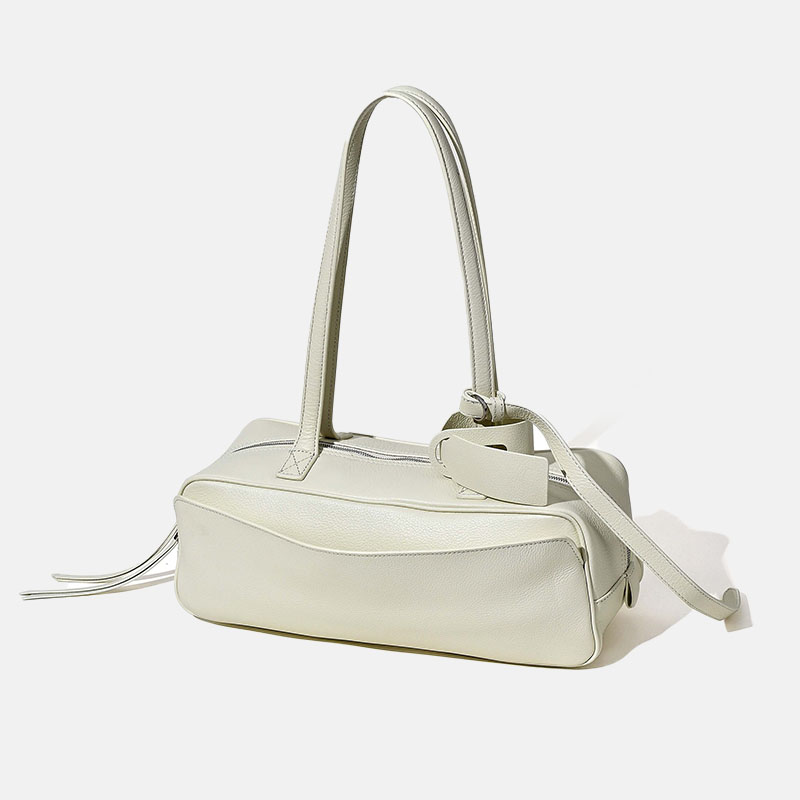 Sacs à bandoulière baguette Boston en cuir pleine fleur pour femmes, avec accessoires en argent