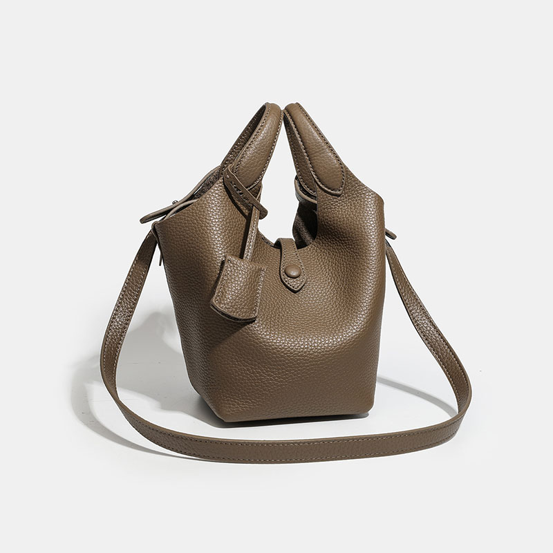 Women's Full-Grain Leather Bucket Handbag