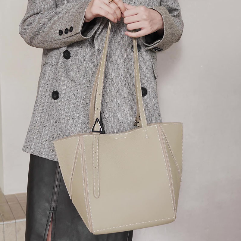 Fourre-tout en cuir pleine fleur pour femmes avec forme géométrique