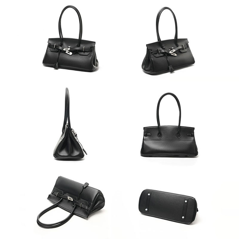 Women's Large Minimalist Full-Grain Leather Baguette Bag In Silver Hardware
