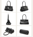 Große minimalistische Damen Baguette Tasche aus Vollnarbenleder mit silberner Hardware