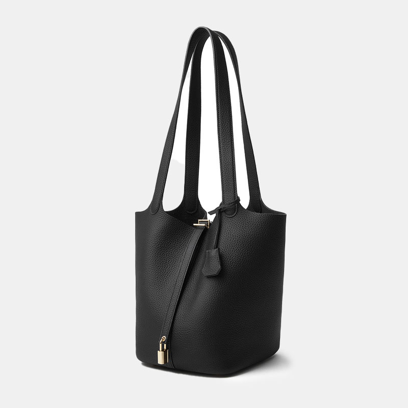 Women's Large Minimalist Full-Grain Leather Bucket Bag In Gold Hardware