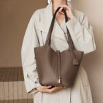 Women's Large Minimalist Full-Grain Leather Bucket Bag In Gold Hardware