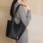 Women's Large Minimalist Full-Grain Leather Bucket Bag In Gold Hardware