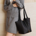 Women's Large Minimalist Full-Grain Leather Bucket Bag In Gold Hardware