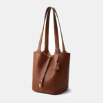 Women's Large Minimalist Full-Grain Leather Bucket Bag In Gold Hardware