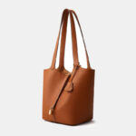 Women's Large Minimalist Full-Grain Leather Bucket Bag In Gold Hardware