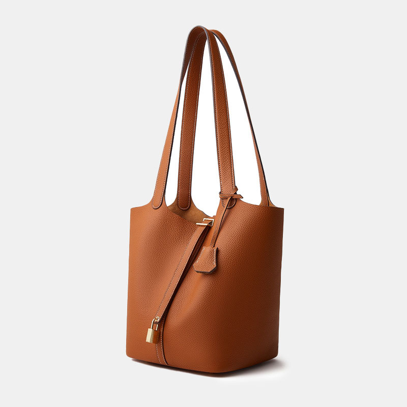 Women's Large Minimalist Full-Grain Leather Bucket Bag In Gold Hardware
