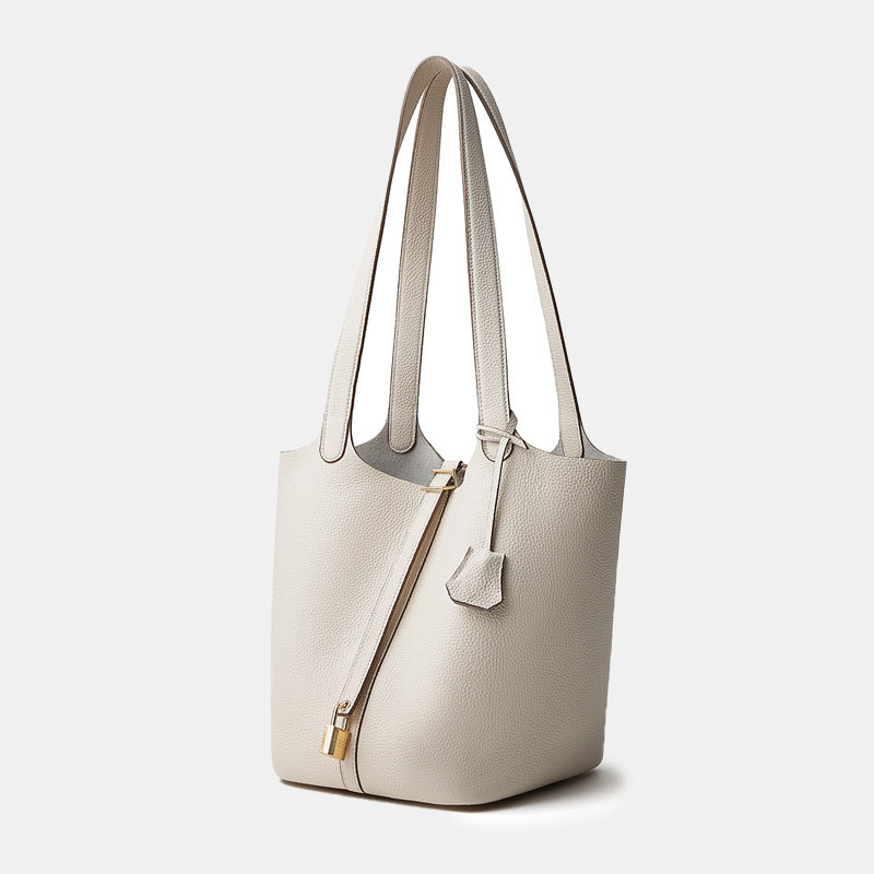 Women's Large Minimalist Full-Grain Leather Bucket Bag In Gold Hardware