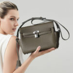 Women's Minimalist Full-Grain Leather Lock Close Crossbody Bag In Silver Hardware