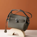 Women's Minimalist Full-Grain Leather Lock Close Crossbody Bag In Silver Hardware