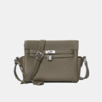 Women's Minimalist Full-Grain Leather Lock Close Crossbody Bag In Silver Hardware