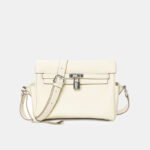 Women's Minimalist Full-Grain Leather Lock Close Crossbody Bag In Silver Hardware