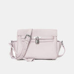 Women's Minimalist Full-Grain Leather Lock Close Crossbody Bag In Silver Hardware