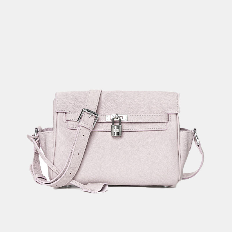 Women's Minimalist Full-Grain Leather Lock Close Crossbody Bag In Silver Hardware