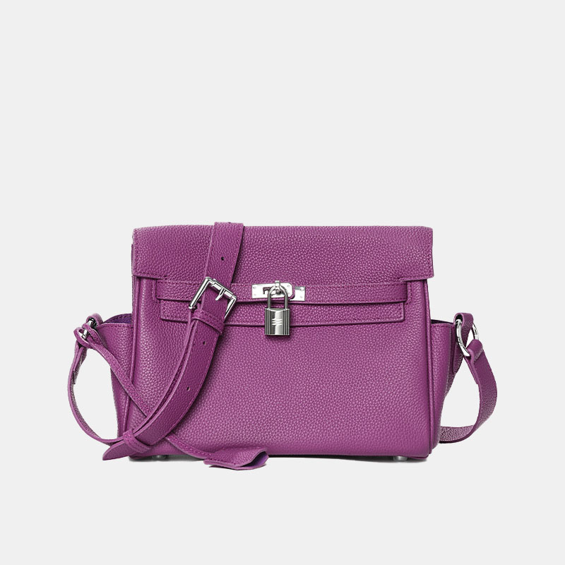 Women's Minimalist Full-Grain Leather Lock Close Crossbody Bag In Silver Hardware
