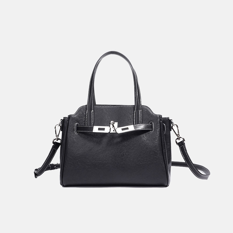 Sac à bandoulière minimaliste en cuir pleine fleur pour femmes, à poignée supérieure, avec accessoires en argent