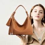 Women's Minimalist Full-Grain Leather Zip-Top Hobo Bags
