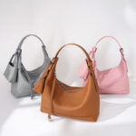 Women's Minimalist Full-Grain Leather Zip-Top Hobo Bags