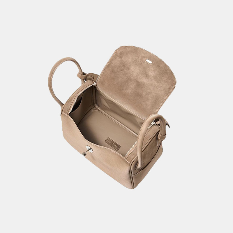 Women's Minimalist Genuine Leather Cat Eye Turn-Lock Pillow-Shaped Top Handle Bag