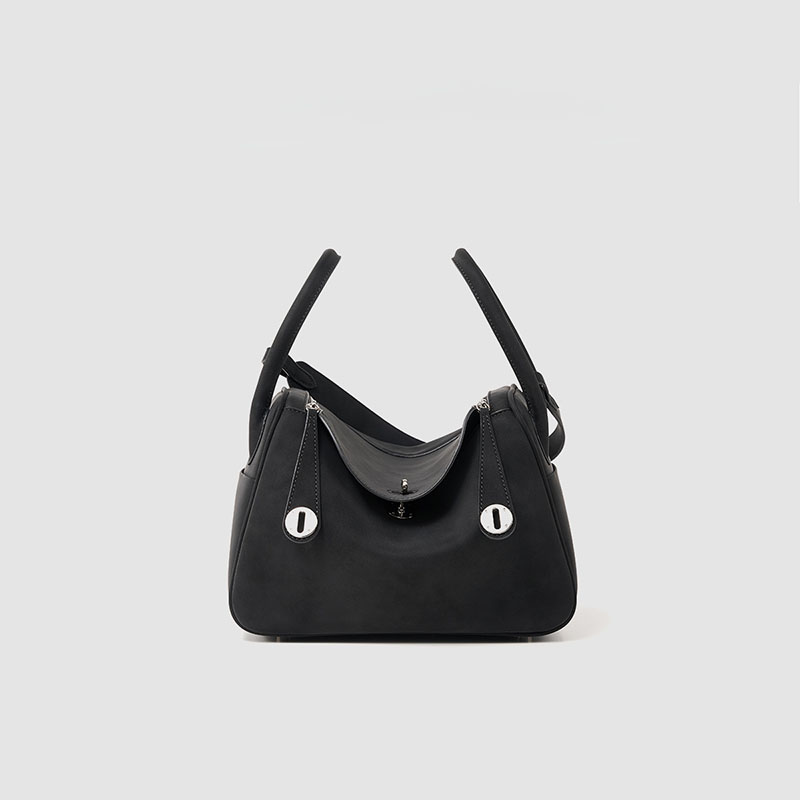 Women's Minimalist Genuine Leather Cat Eye Turn-Lock Pillow-Shaped Top Handle Bag