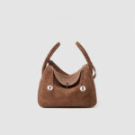 Women's Minimalist Genuine Leather Cat Eye Turn-Lock Pillow-Shaped Top Handle Bag