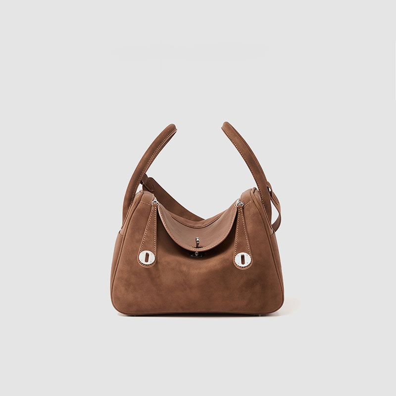Women's Minimalist Genuine Leather Cat Eye Turn-Lock Pillow-Shaped Top Handle Bag