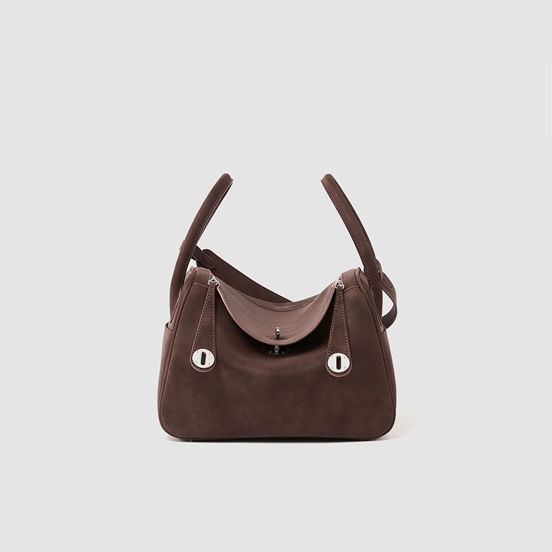Women's Minimalist Genuine Leather Cat Eye Turn-Lock Pillow-Shaped Top Handle Bag