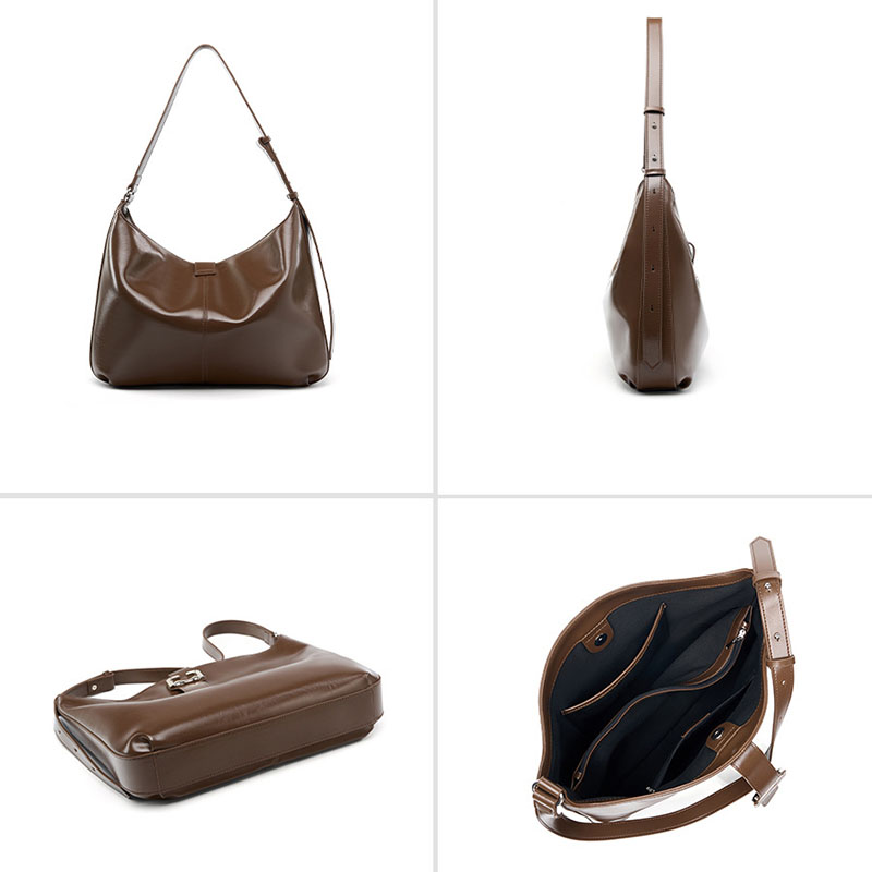 Women's Minimalist Genuine Leather Magnetic Buckle Hobo Bag In Silver Hardware
