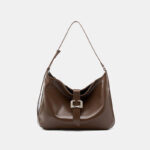 Women's Minimalist Genuine Leather Magnetic Buckle Hobo Bag In Silver Hardware