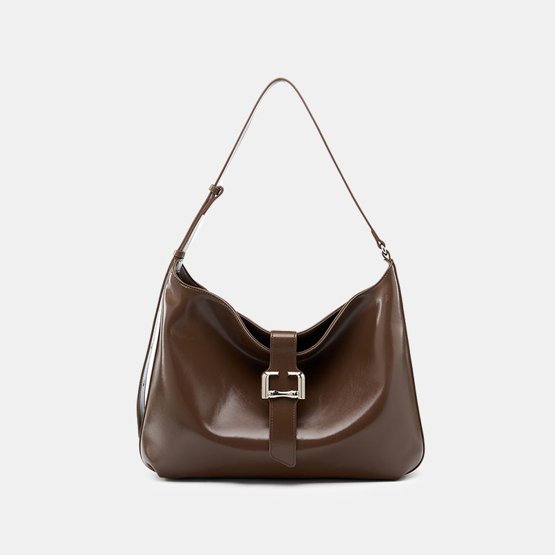 Sac hobo minimaliste en cuir véritable avec boucle magnétique en métal argenté pour femmes