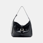 Women's Minimalist Genuine Leather Magnetic Buckle Hobo Bag In Silver Hardware