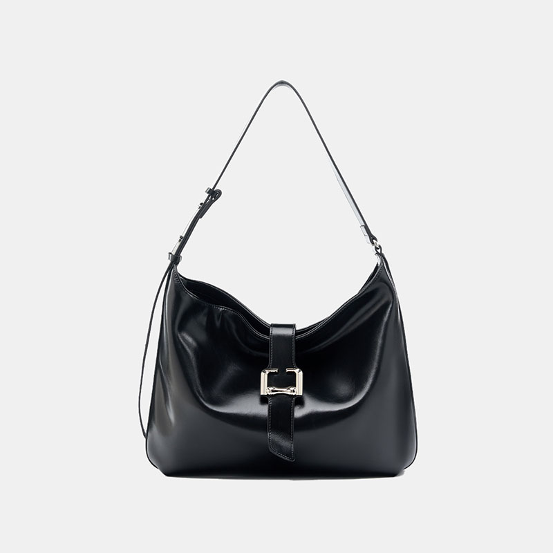 Women's Minimalist Genuine Leather Magnetic Buckle Hobo Bag In Silver Hardware