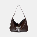 Women's Minimalist Genuine Leather Magnetic Buckle Hobo Bag In Silver Hardware