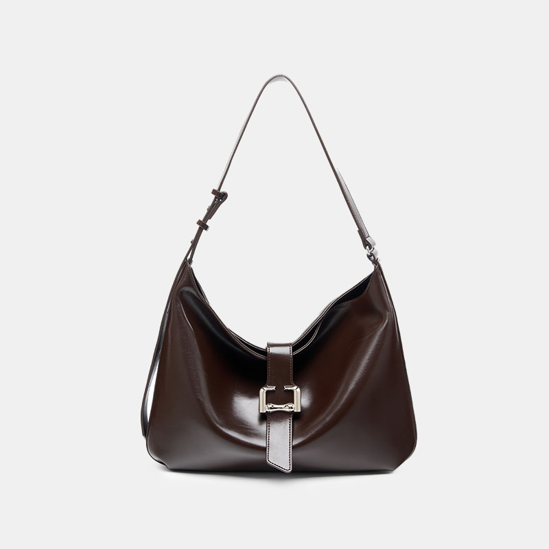 Women's Minimalist Genuine Leather Magnetic Buckle Hobo Bag In Silver Hardware