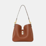 Minimalistische Damen Schulter Crossbody Hobo Tasche aus geteiltem Leder mit goldener Hardware