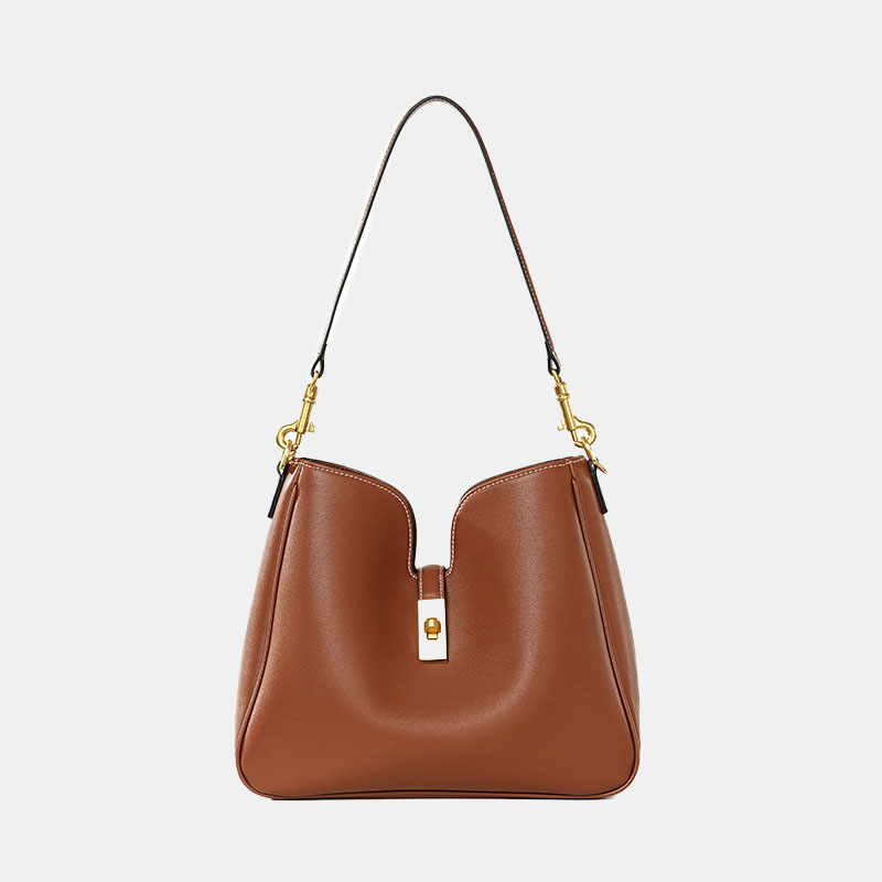Minimalistische Damen Schulter Crossbody Hobo Tasche aus geteiltem Leder mit goldener Hardware
