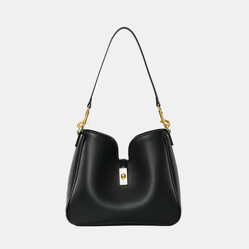 Sac hobo à bandoulière en cuir fendu pour femmes, en or avec accessoires