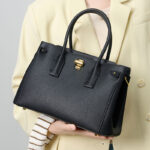 Women's Minimalist Split Leather Turn-Lock Handbag In Gold Hardware