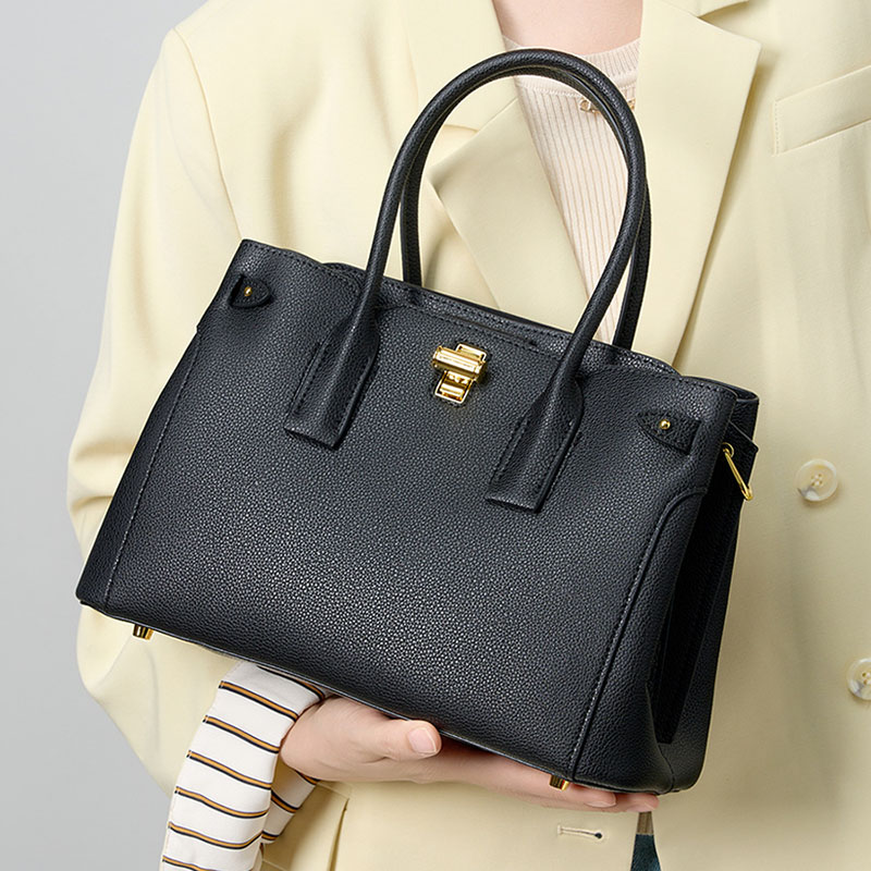 Women's Minimalist Split Leather Turn-Lock Handbag In Gold Hardware