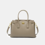 Women's Minimalist Split Leather Turn-Lock Handbag In Gold Hardware