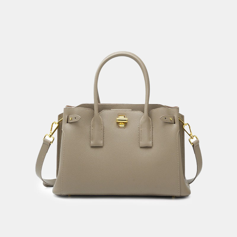 Women's Minimalist Split Leather Turn-Lock Handbag In Gold Hardware