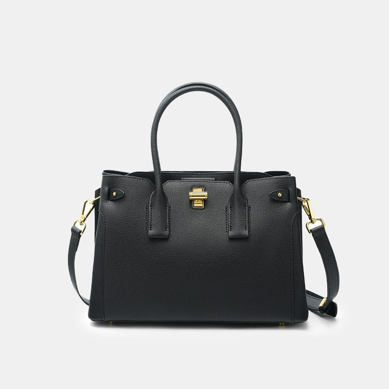 Sac à main minimaliste en cuir fendu à fermoir tournant en or pour femmes
