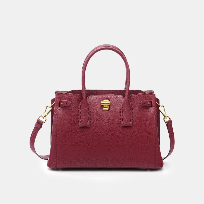 Women's Minimalist Split Leather Turn-Lock Handbag In Gold Hardware