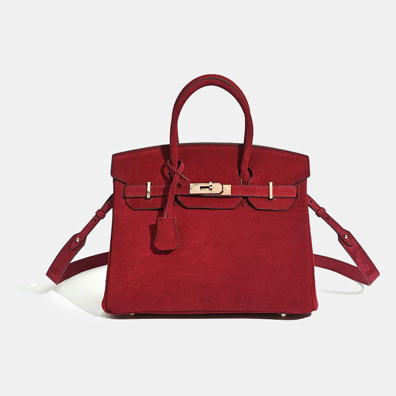 Sac à main minimaliste en daim et cuir pleine fleur pour femmes, avec des ferrures dorées