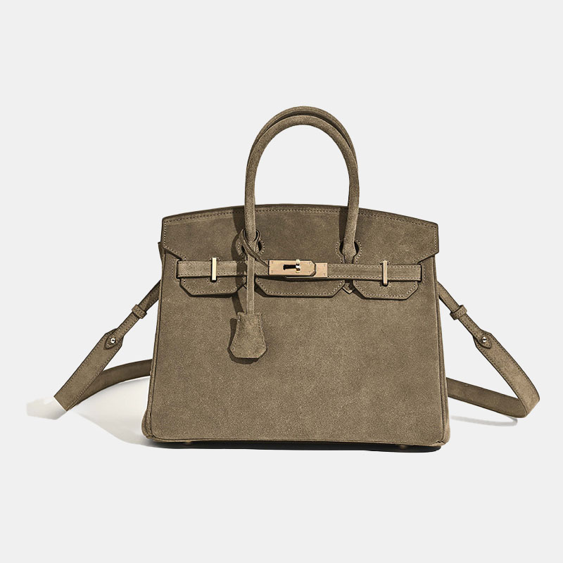 Minimalistische Damen-Tasche aus vollnarbigem Wildleder mit goldener Hardware