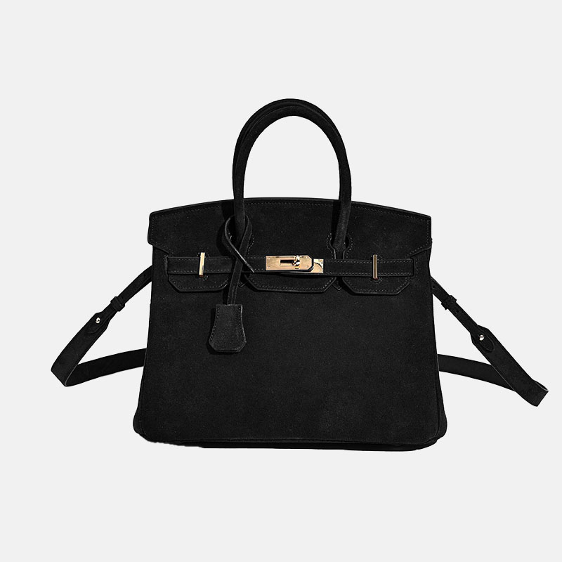 Minimalistische Damen-Tasche aus vollnarbigem Wildleder mit goldener Hardware